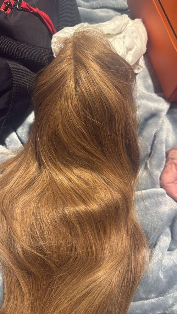 Custom 14 Inch 4x4 Silk Top Based Lace Front Wigs   Lace Front Human Hair Topper for Women Warm Honey Brown Straight Hair, Middle Part, Natural Blend