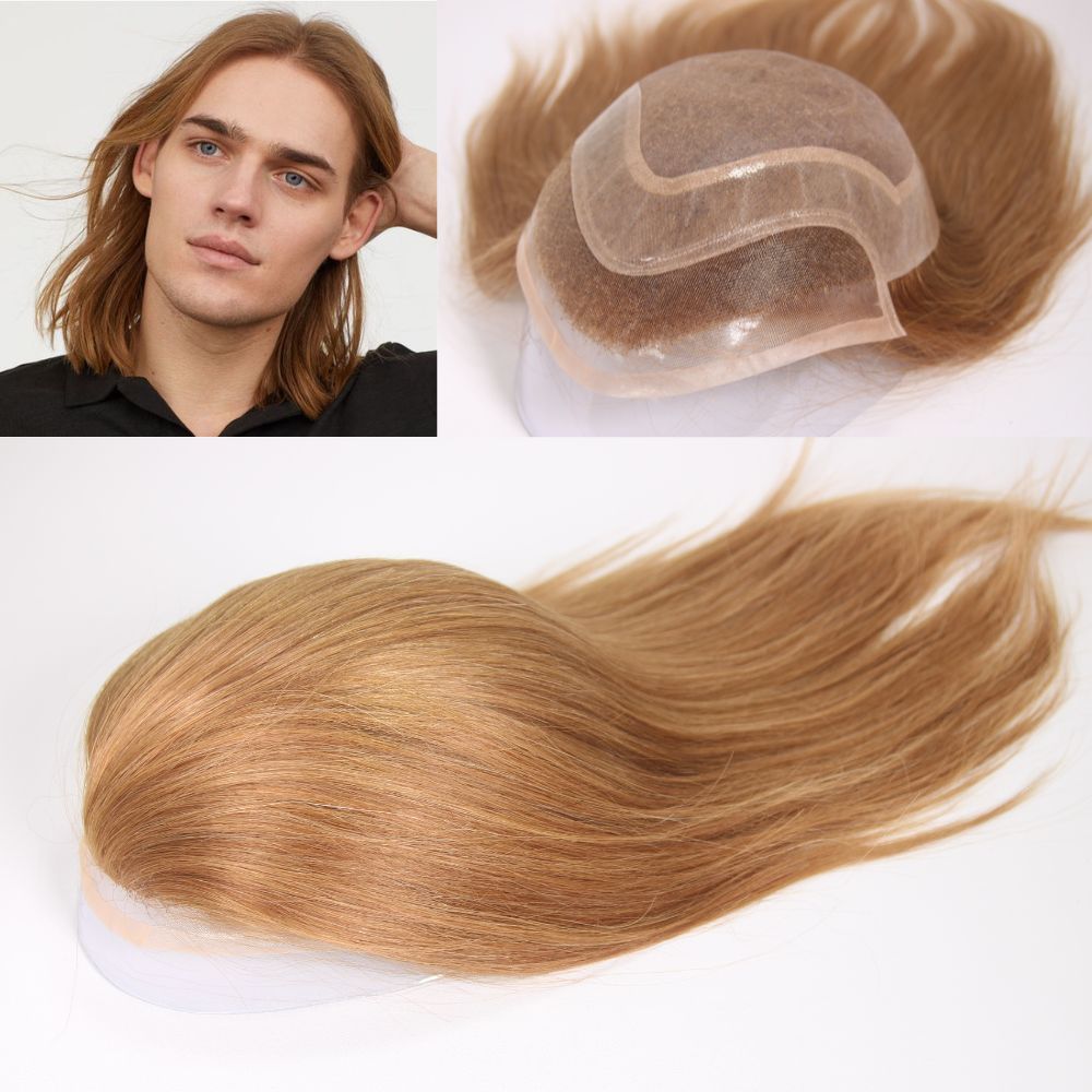 Eseewigs Premium 12 Inch Ombre 27# Color  Men’s Hair System Made with 100% European Human Hair Replacement