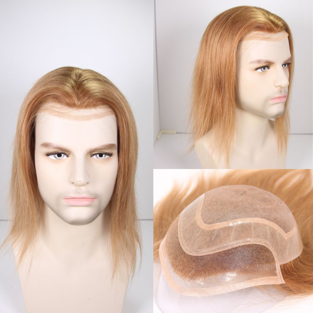 Eseewigs Premium 12 Inch Ombre 27# Color  Men’s Hair System Made with 100% European Human Hair Replacement