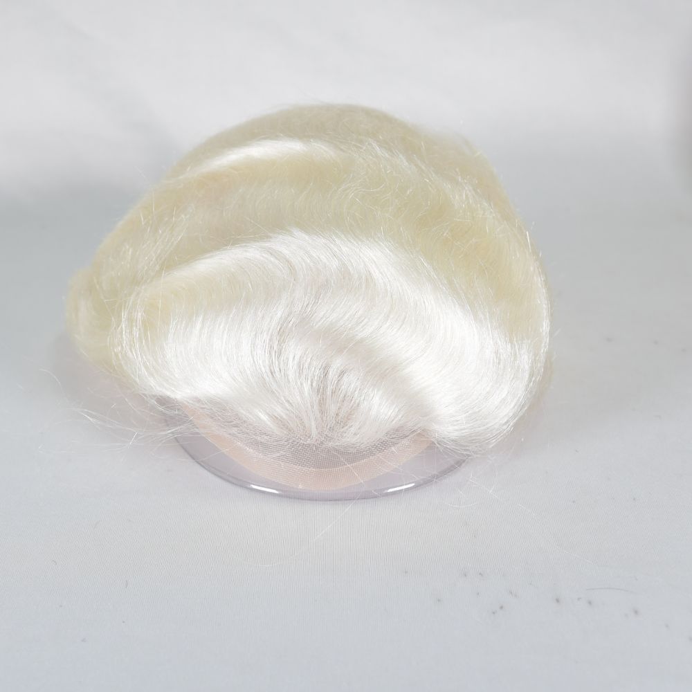 Eseewigs Men's Mono Lace Front Toupee with PU Around 100% Human Hair White 60R Color 8x10 Hair System