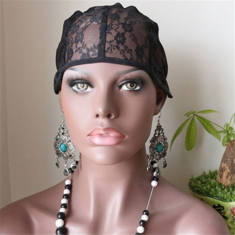 Glueless Lace Wig Caps For Making Wigs Stretch Lace With Adjustable Straps Back Weaving Cap Black Color