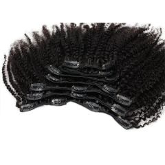 Natural Black Afro Kinky Curly Human Hair Clip-In Extensions, 120g, 7 Pcs