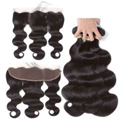 Body Wave Human Hair Bundles with Lace Frontal, 3 Bundles