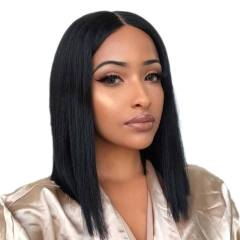 150% Short Straight Lace Front Human Hair Wigs Bob Style Black Bob Cut Wig Pre-Plucked, 10 Inch, 13x4x1 T Part Lace Wigs
