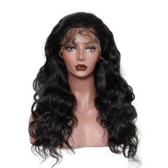 Natural Black Body Wave Full Lace Human Hair Wig, Glueless, Bleached Knots, Baby Hair