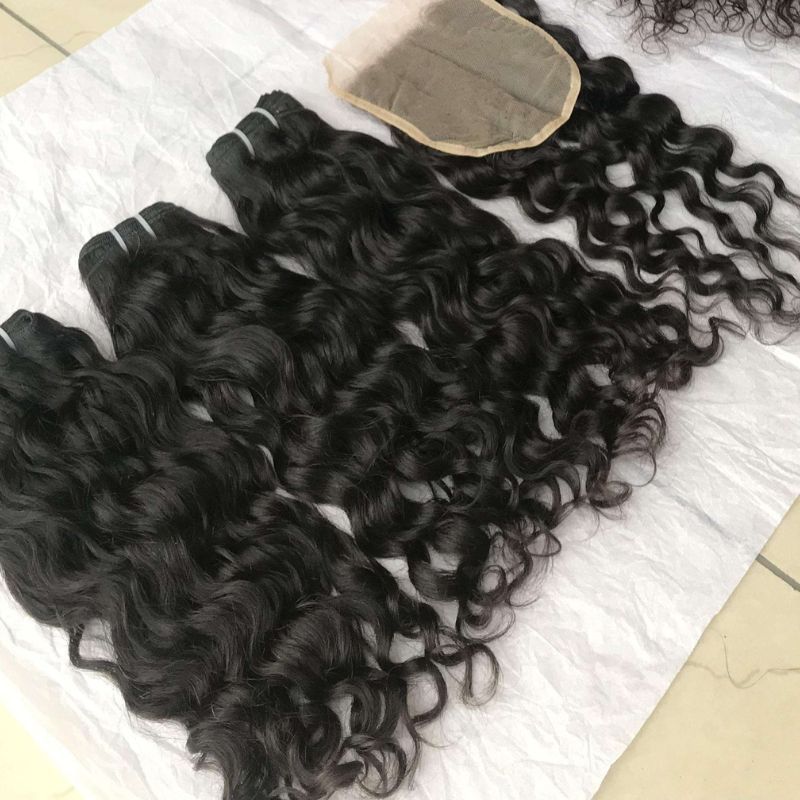 Natural Color Water Wave Bundles with Lace Closure