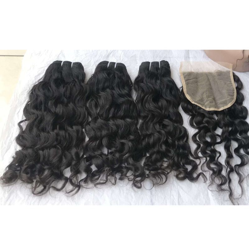 Natural Color Water Wave Bundles with Lace Closure