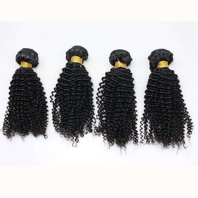 Natural Color Human Hair Kinky Curly Hair Weaves 4 Bundles