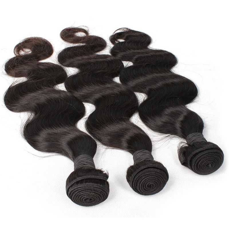 Natural Color Body Wave Human Hair Bundles with 4x4 Lace Closure, 3 Bundles