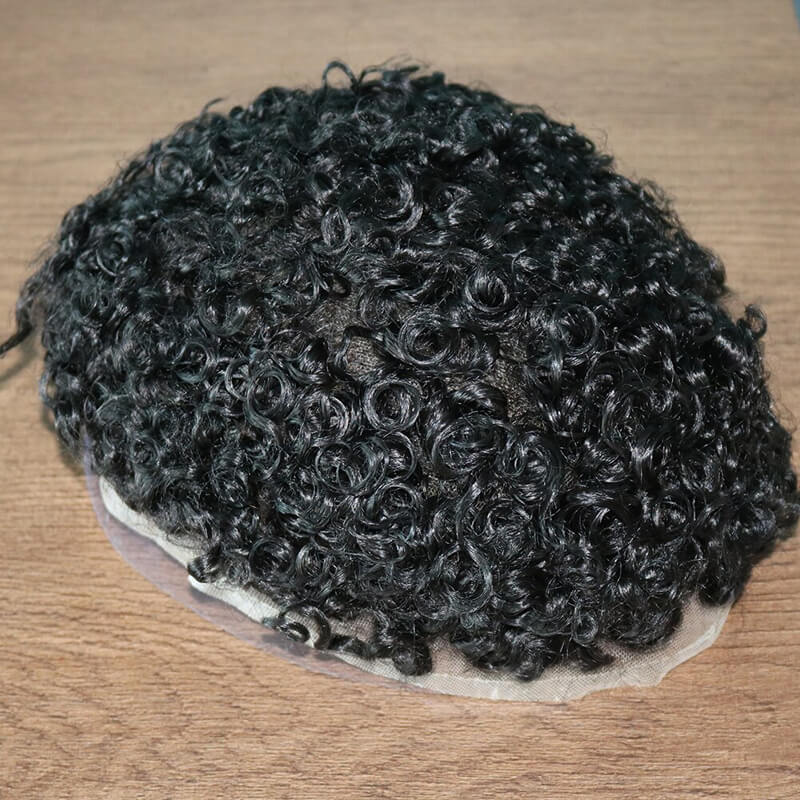 Full Swiss Lace Base Breathable Human Hair Tight Curly Natural Hairline Super Thin Durable Skin Wig Replacement Toupee for Men