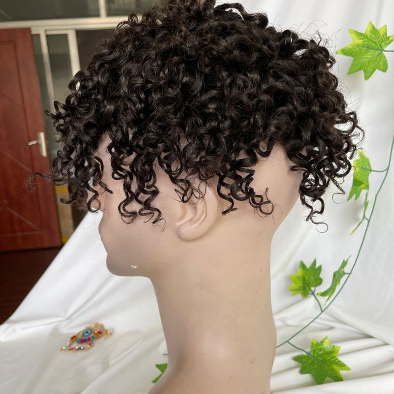 Swiss Lace Base Breathable Human Hair 360 Curly  Men's Toupee Natural Hairline Replacement Toupee for Men Brown Color