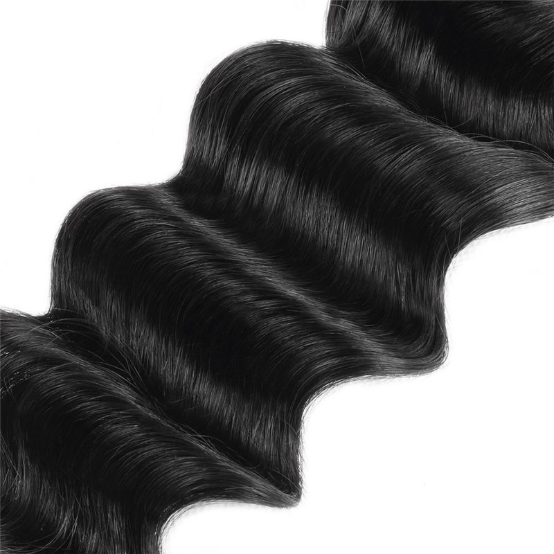 Peruvian Loose Deep Wave Human Hair Bundles with 4x4 Lace Closure, 3 Bundles