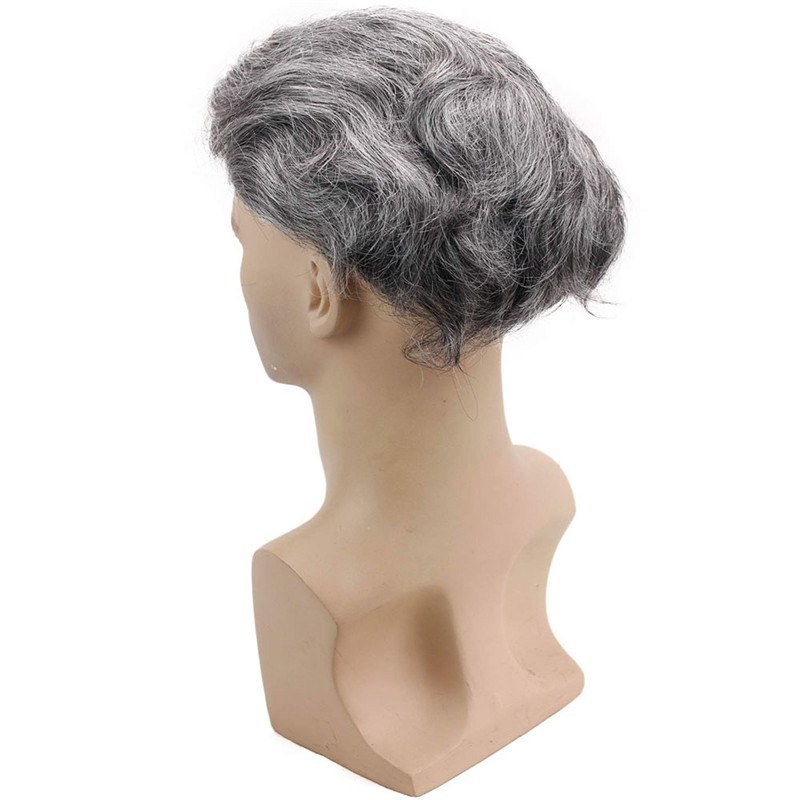 Real Human Hair Full Lace With Thin Skin Replacement for men 40% #1B Color Mixed 60% Grey Hair