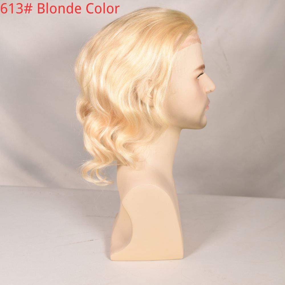 12 Inch Long Toupee For Men 1B20 Color BIO Toupee European Hair Replacement PU Base With Frontal Swiss Lace Net Human Hair 10x8 Make Natural Front Hairline Loose Wave