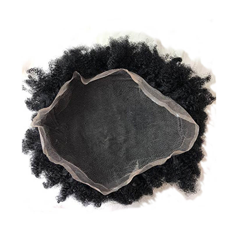 Toupee 10x8 Inch Replacement Full Siwss Lace Hairpiece for Men 100% Virgin Human hair #1B Color Afro Curly Toupee Men Wig Curl