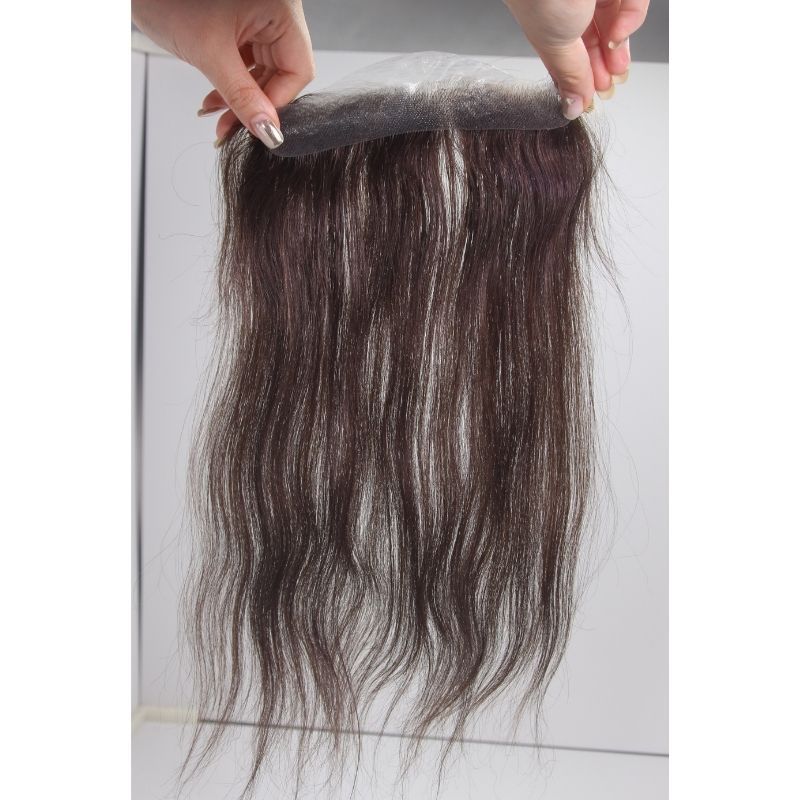Long Hairline for Women and Men Natural V Loop Human Hair Front Hairpiece  Seamless Hairline for Women 3 Brown# PU Base 2x16cm 12-14 Inch Real Hair Topper