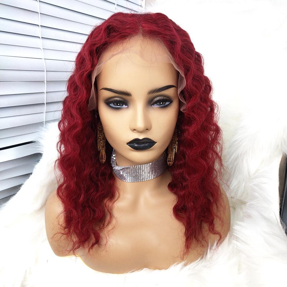 Short Red Curly Human Hair Lace Wigs 100% Virgin Remy Hair With Baby Hair