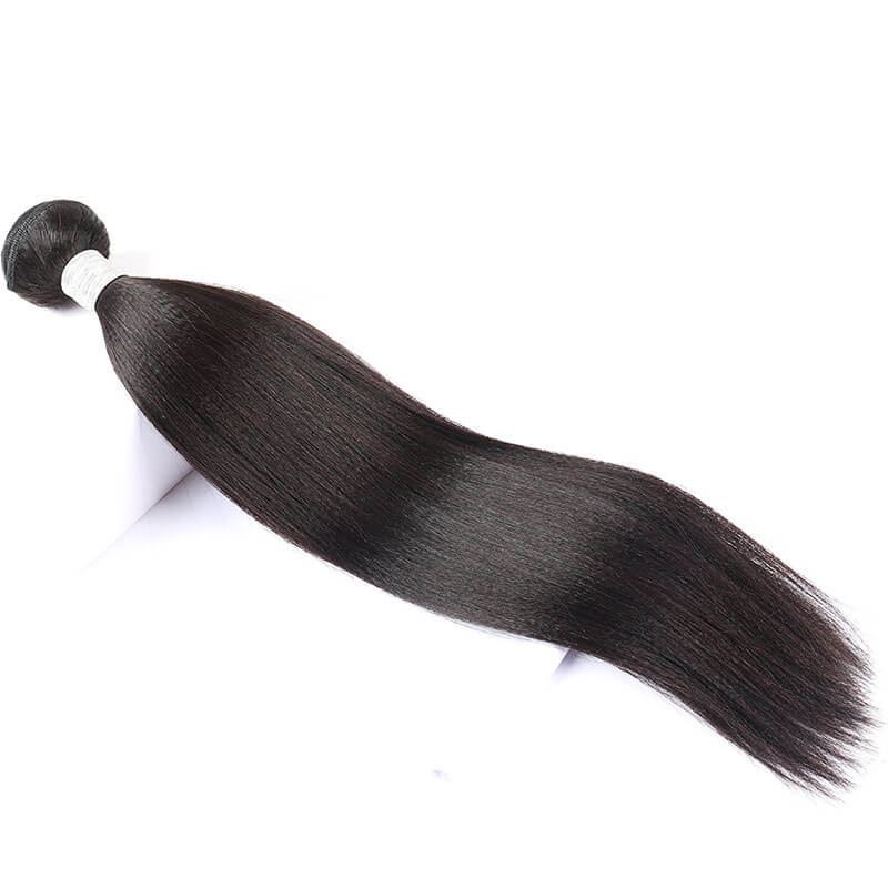 Human Hair Yaki Straight Hair Weave Natural Color 3 Bundles