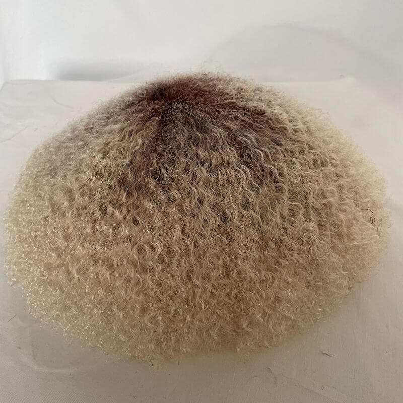 Full Swiss Lace Afro Curly 4mm 6mm  Ombre 60 White Color  Men's Toupee Hair System Color African American Wigs Human Hair 10x8inch Toupee For Men Human Hair