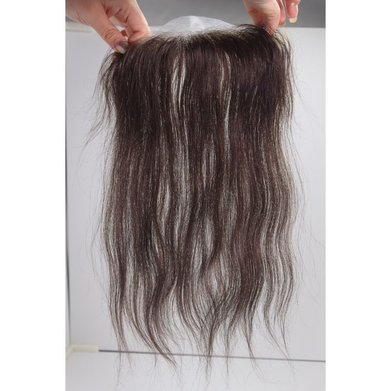 Long Hairline for Women and Men Natural V Loop Human Hair Front Hairpiece  Seamless Hairline for Women 3 Brown# PU Base 2x16cm 12-14 Inch Real Hair Topper