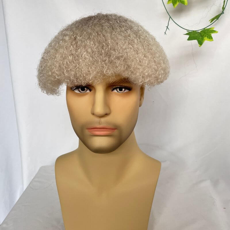 Full Swiss Lace Afro Curly 4mm 6mm  Ombre 60 White Color  Men's Toupee Hair System Color African American Wigs Human Hair 10x8inch Toupee For Men Human Hair