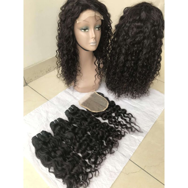 Natural Color Water Wave Bundles with Lace Closure