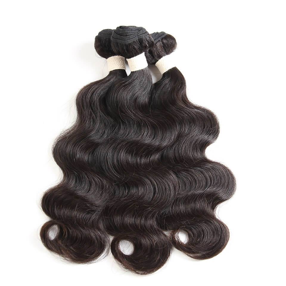 Body Wave Human Hair Bundles with 13x4 Lace Frontal, 3 Bundles