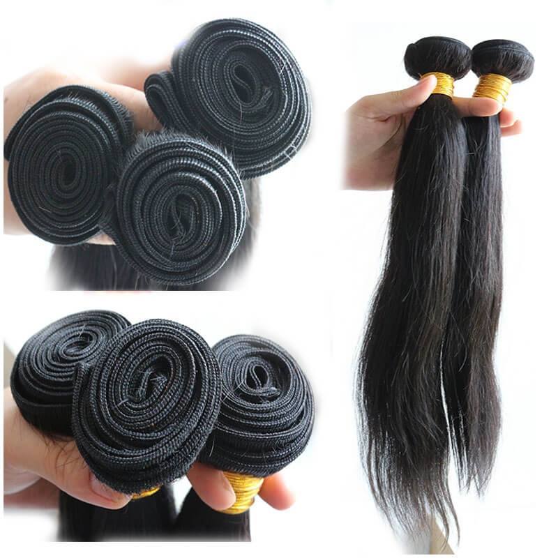 Silky Straight Human Hair Bundles with 4x4 Lace Closure