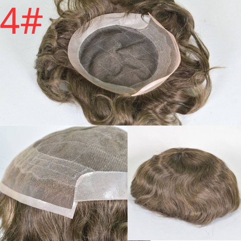 Men Toupee 100% Human Hair Male Wigs for Men Thinner Swiss Lace with NPU Hairpiece Natural Hairline 9x7 Base Hair System 2# Dark Brown Hair Prothesis Bleached Knots