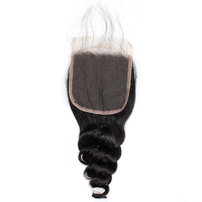 Loose Wave Human Hair Bundles with 4x4 Lace Closure, 3 Bundles