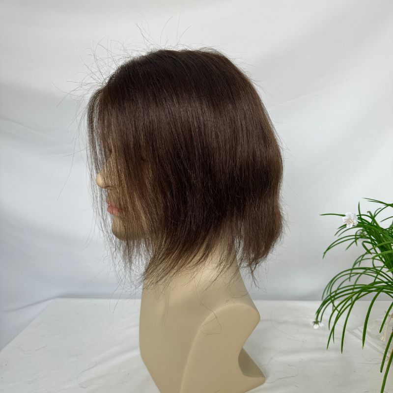 9 Inch  Mediun-Long Hair Men Toupee 8x6 Hairpieces for Men Mono with PU 100% European Human Hair System 3# Brown NPU Hair Replacement