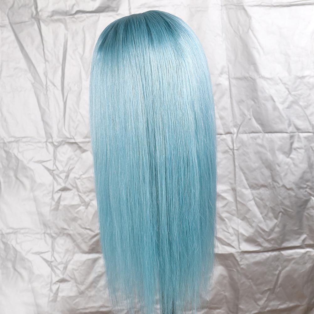 Blue Straight Lace Front Human Hair Wig, Baby Hair