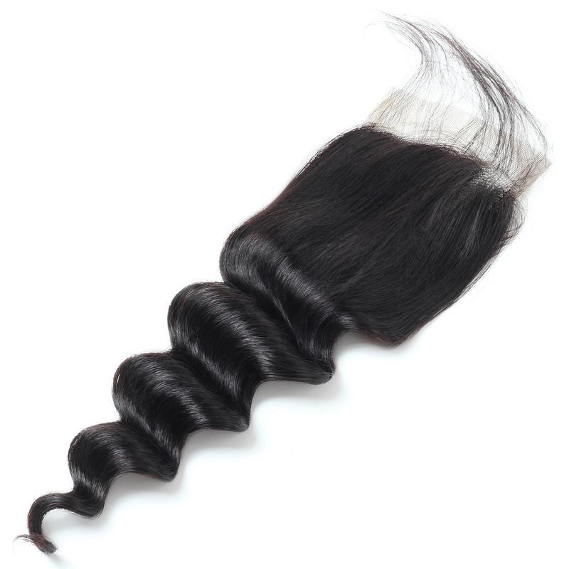 Loose Deep Wave Human Hair Bundles with 4x4 Lace Closure, 4 Bundles