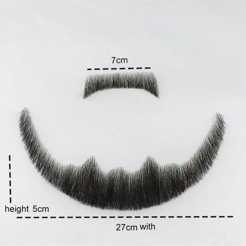 Human Hair Straight Fake Beard Swiss Lace Face Beard And Moustache Real Handmade Light Beard For Men Invisible Beard Realistic Makeup Swiss Lace Base Replace System 1B
