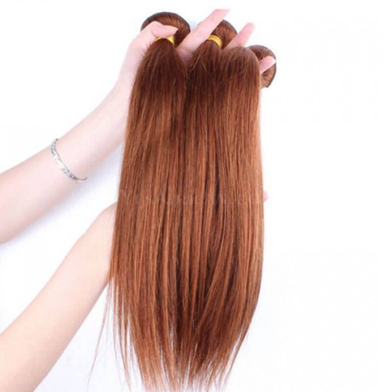 Color #30 Medium Brown Brazilian Remy Hair Straight Hair Weave 3 Buddles