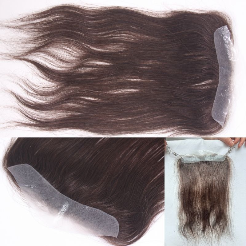 Long Hairline for Women and Men Natural V Loop Human Hair Front Hairpiece  Seamless Hairline for Women 3 Brown# PU Base 2x16cm 12-14 Inch Real Hair Topper
