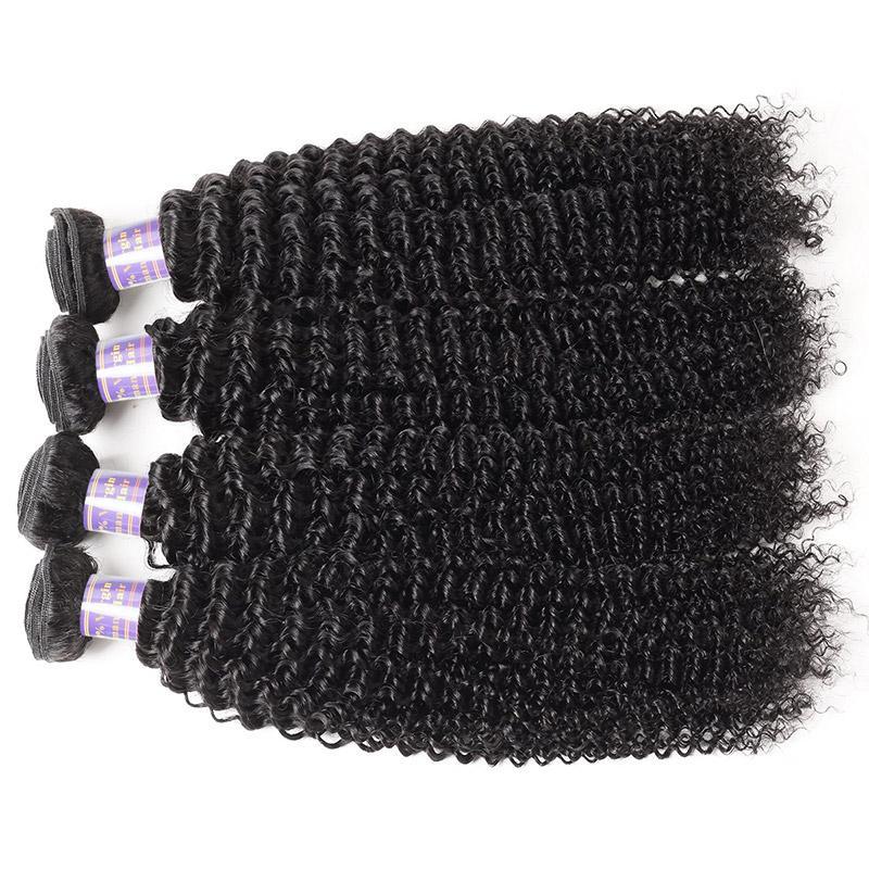 Peruvian Curly Human Hair Bundles with 4x4 Lace Closure, 4 Bundles