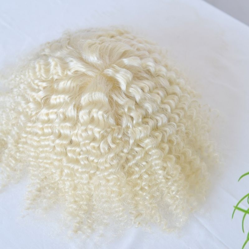360 Wave Kinky Curly 100% European Human Hair Full French Lace Cap Toupee for Men White Color Hair System 8x10 Hair Replacement