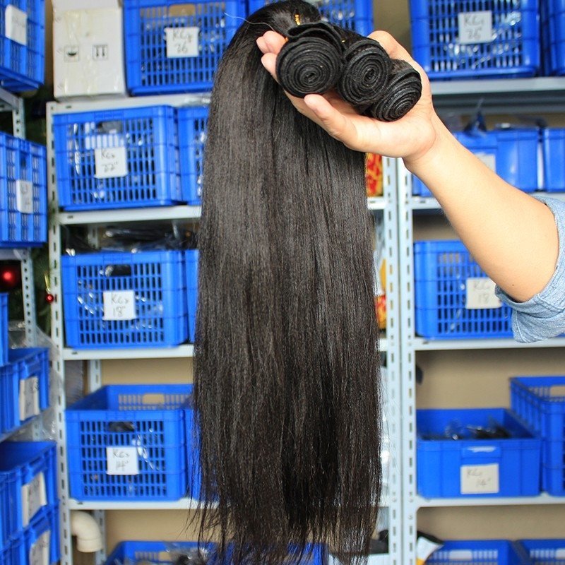 Color #3 Natural Color Italian Yaki Straight Human Hair Bundles, 3 Bundles
