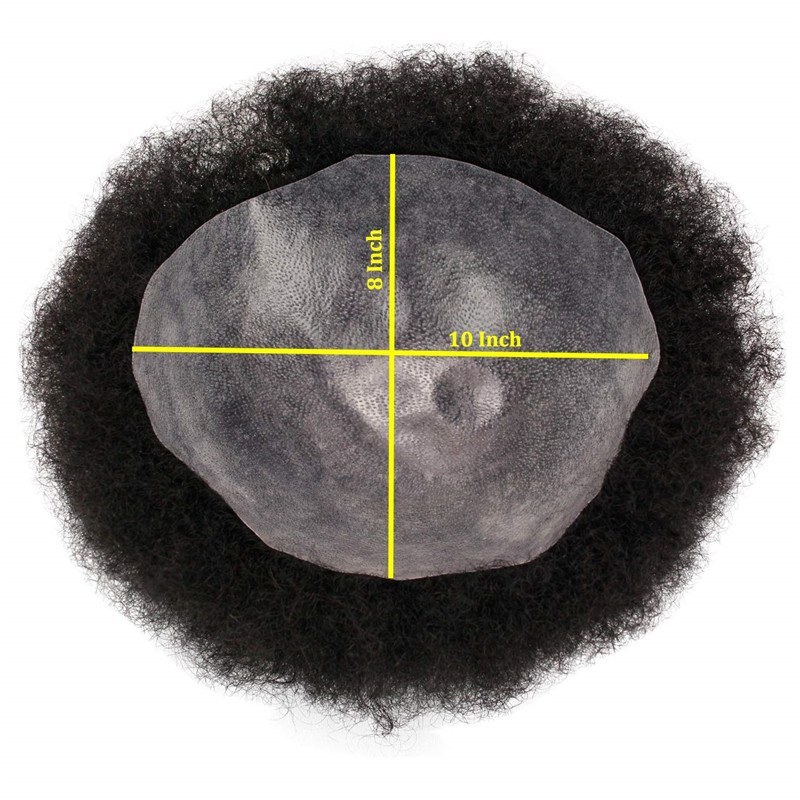 Eseewigs Mens Toupee 10x8 Inch Replacement Afro Curl Mens Wig Full PU Base Hairpiece For Men 100% Brazilian Remy Human Hair 1B#