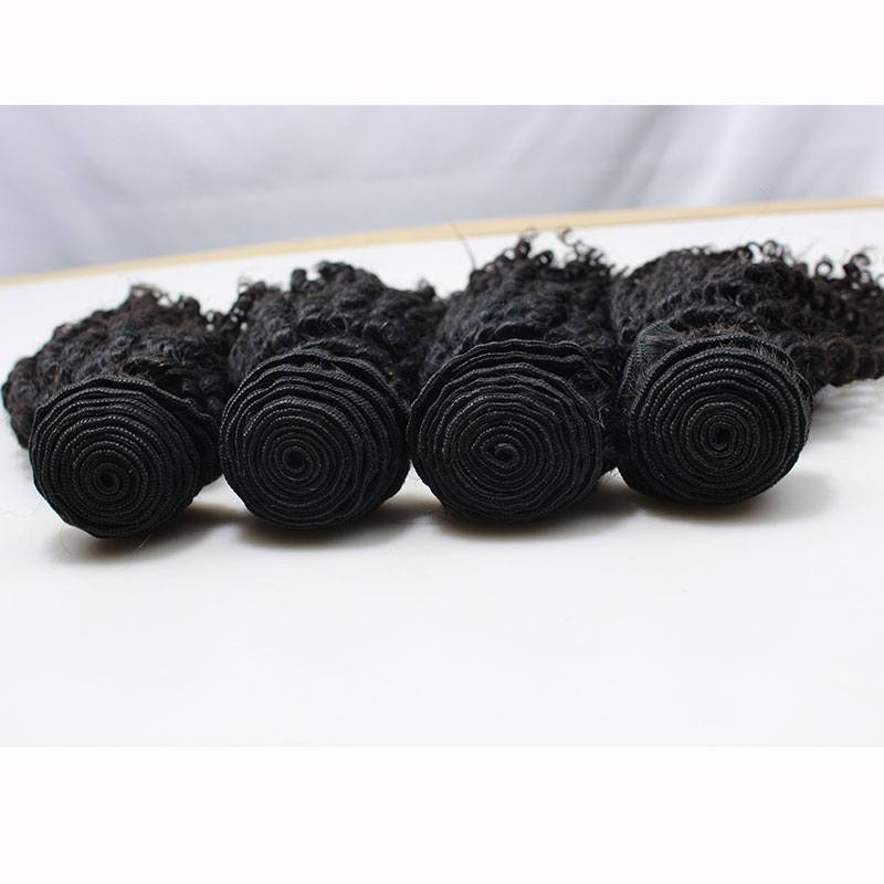 Natural Color Human Hair Kinky Curly Hair Weaves 4 Bundles