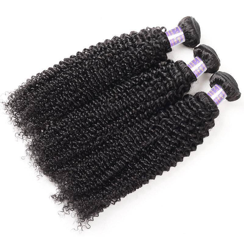 Kinky Curly Human Hair Bundles with Lace Closure, 3 Bundles