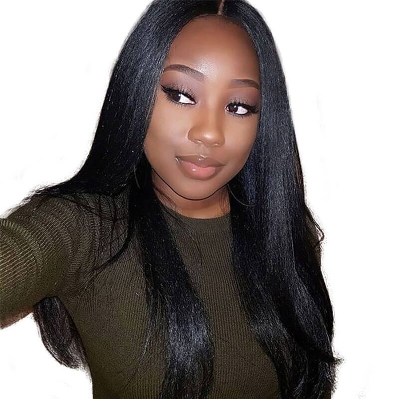 Human Hair Yaki Straight Hair Weave Natural Color 3 Bundles