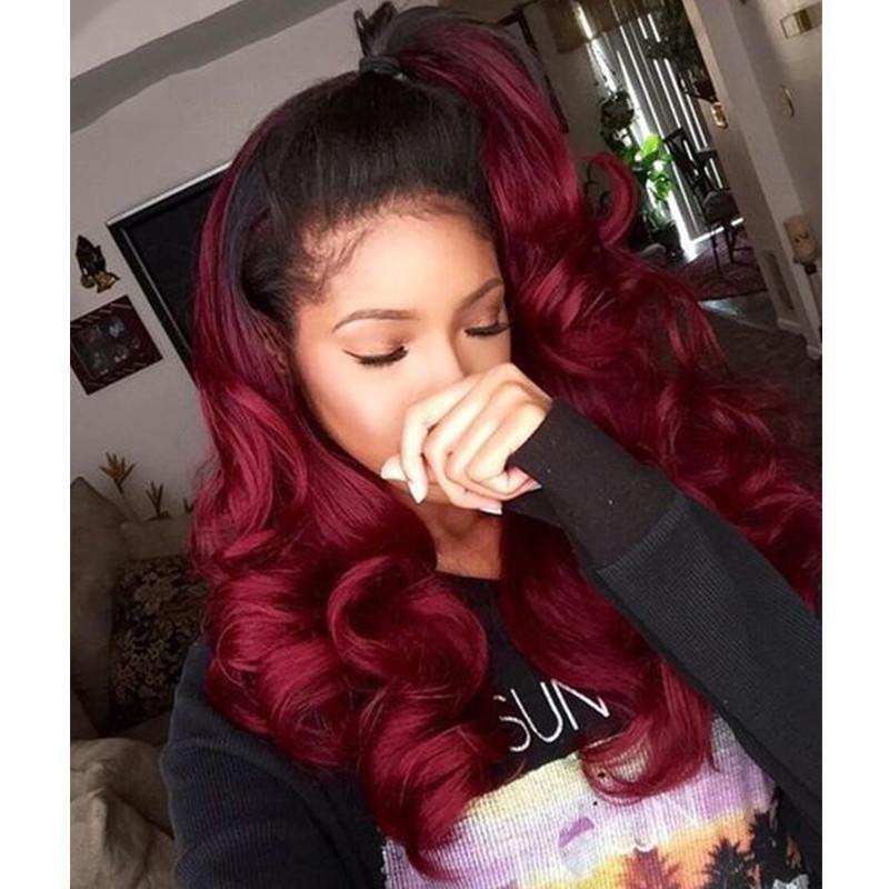 Ombre 1B 99J Body Wave Burgundy Lace Front Brazilian Virgin Human Hair Wig