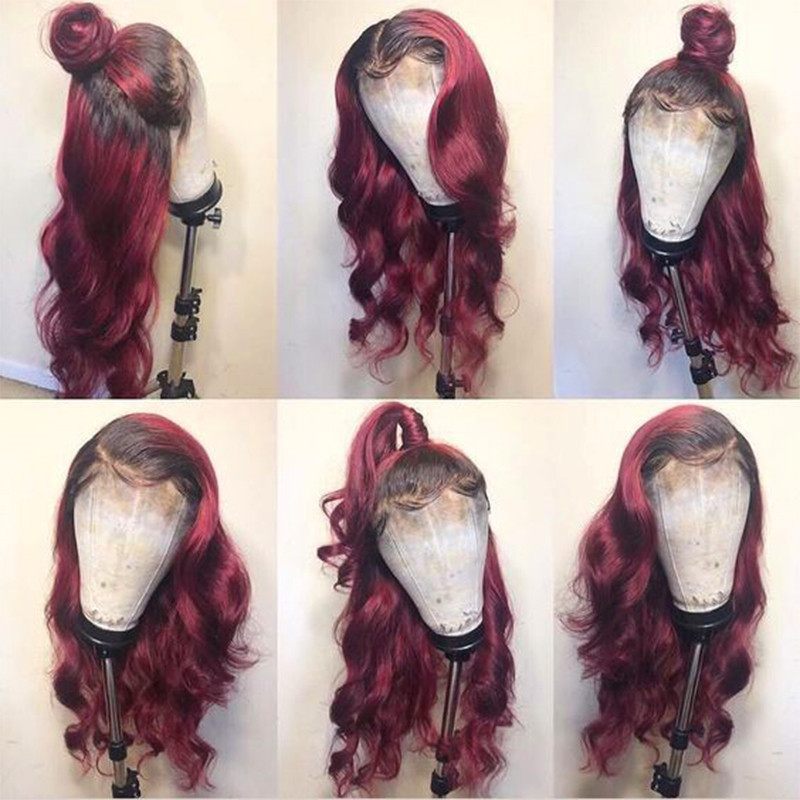 Ombre 1B 99J Body Wave Burgundy Lace Front Brazilian Virgin Human Hair Wig