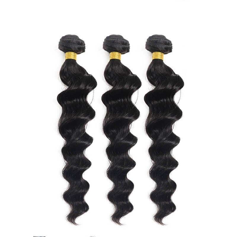 Loose Wave Human Hair Bundles with Lace Closure, 4 Bundles