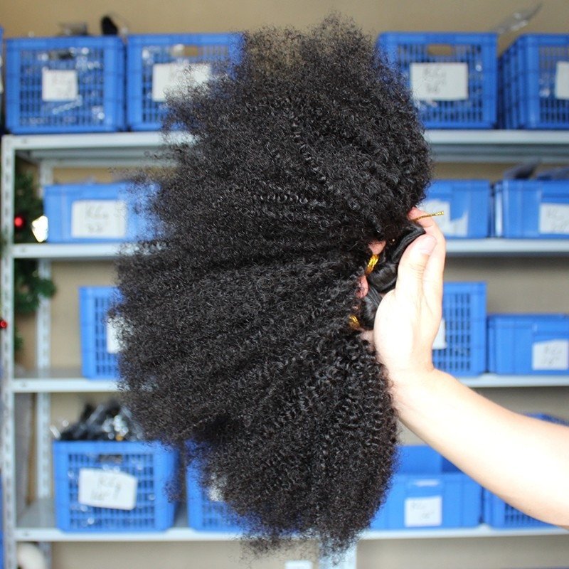 3 pcs Afro Kinky Curly Human Hair WeaveBundles Natural Color
