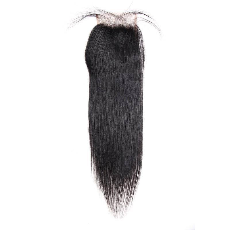 Indian Straight Bundles with 4x4 Lace Closure, 3 Bundles