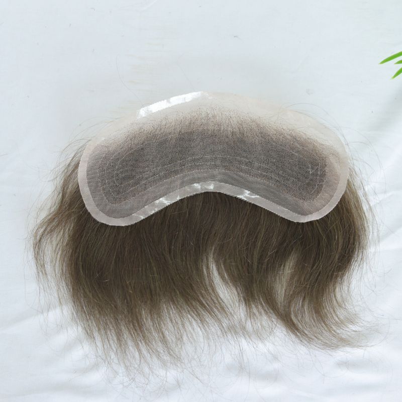 4x18 cm  Men's Full Swiss Lace Human Hair Front Hairline Toupee 100% Real Human Hair Lace Frontal Toupee Hairline Hair Replacement Hair Patch 4# Brown Bleached Knots