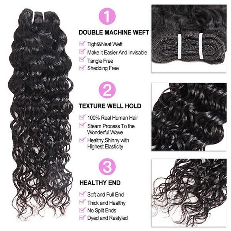 Peruvian Water Wave Bundles with 4x4 Lace Closure, 3 Bundles